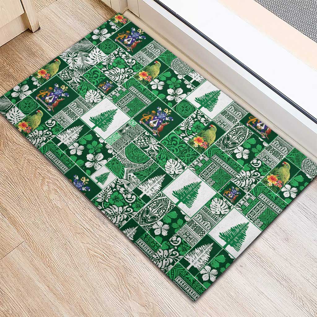 Norfolk Island Meri Krismas Rubber Doormat Pacific Patchwork Xmas Vibes - Polynesian Pride