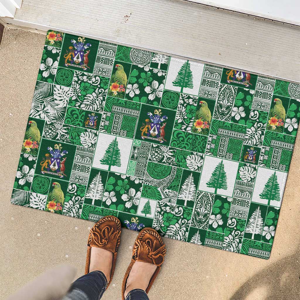 Norfolk Island Meri Krismas Rubber Doormat Pacific Patchwork Xmas Vibes - Polynesian Pride