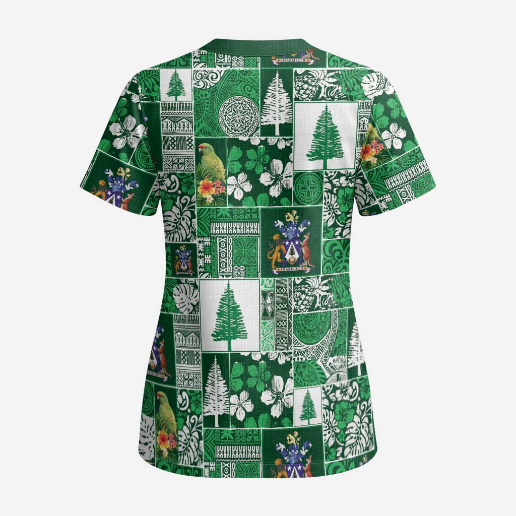 Norfolk Island Meri Krismas Scrub Top Pacific Patchwork Xmas Vibes - Polynesian Pride
