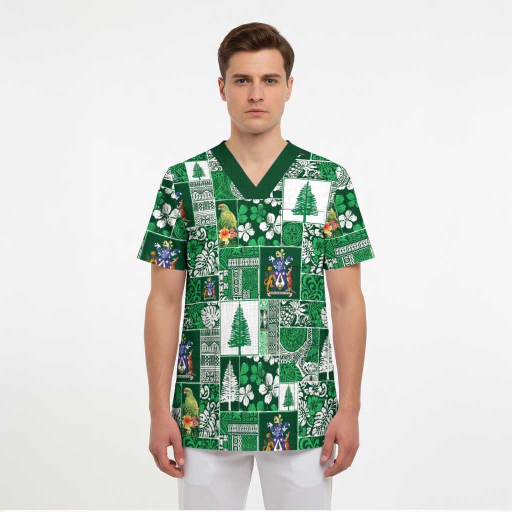 Norfolk Island Meri Krismas Scrub Top Pacific Patchwork Xmas Vibes - Polynesian Pride