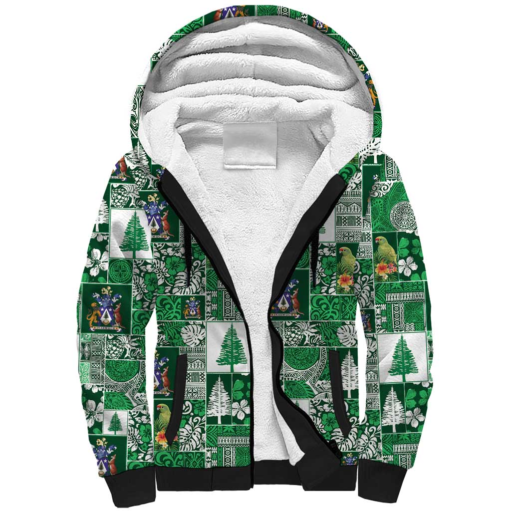 Norfolk Island Meri Krismas Sherpa Hoodie Pacific Patchwork Xmas Vibes - Polynesian Pride