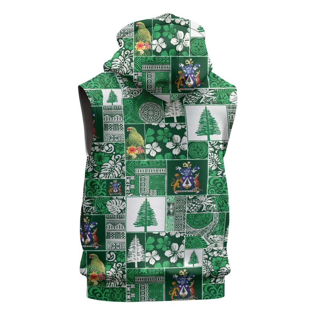 Norfolk Island Meri Krismas Sleeveless Hoodie Pacific Patchwork Xmas Vibes - Polynesian Pride