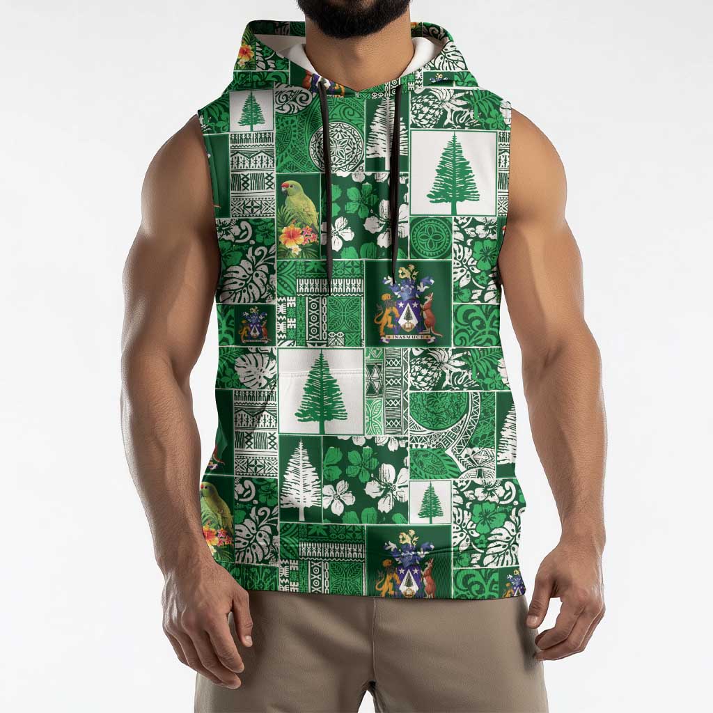Norfolk Island Meri Krismas Sleeveless Hoodie Pacific Patchwork Xmas Vibes - Polynesian Pride