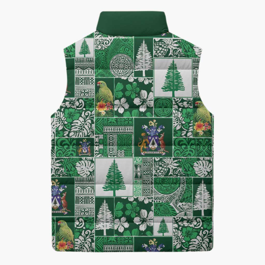 Norfolk Island Meri Krismas Sleeveless Puffer Jacket Pacific Patchwork Xmas Vibes - Polynesian Pride