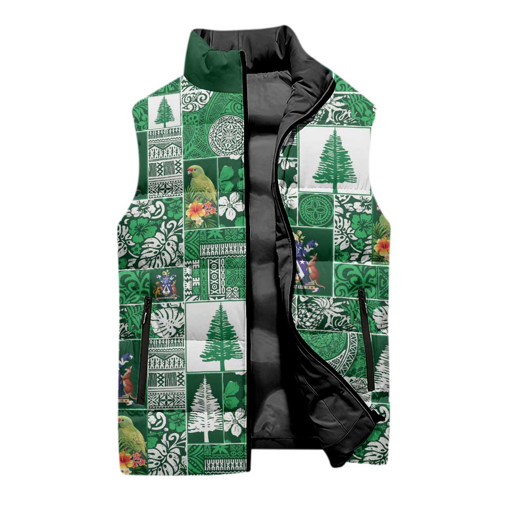 Norfolk Island Meri Krismas Sleeveless Puffer Jacket Pacific Patchwork Xmas Vibes - Polynesian Pride