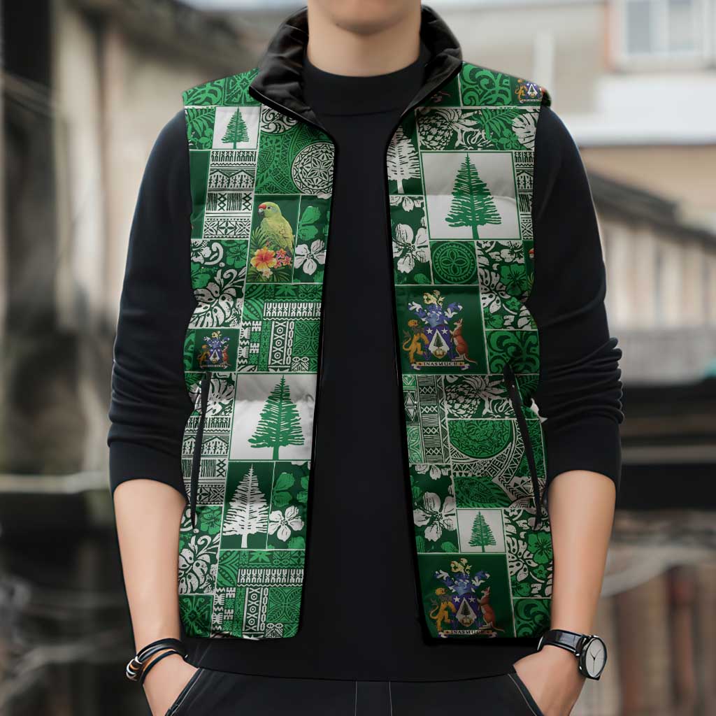 Norfolk Island Meri Krismas Sleeveless Puffer Jacket Pacific Patchwork Xmas Vibes - Polynesian Pride