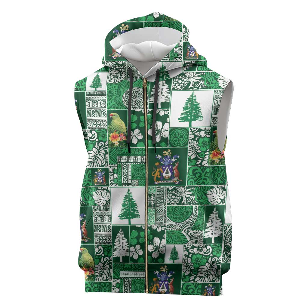 Norfolk Island Meri Krismas Sleeveless Zip Hoodie Pacific Patchwork Xmas Vibes - Polynesian Pride