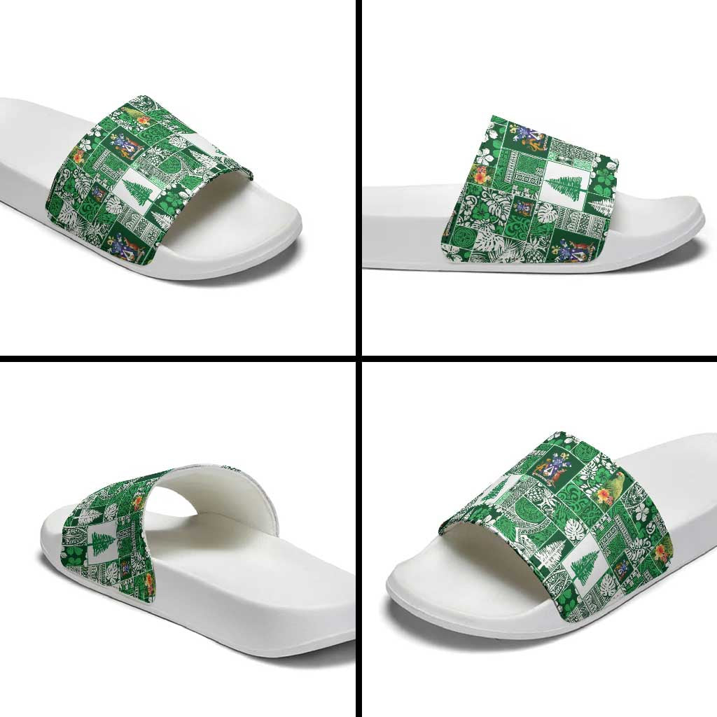 Norfolk Island Meri Krismas Slide Sandals Pacific Patchwork Xmas Vibes - Polynesian Pride