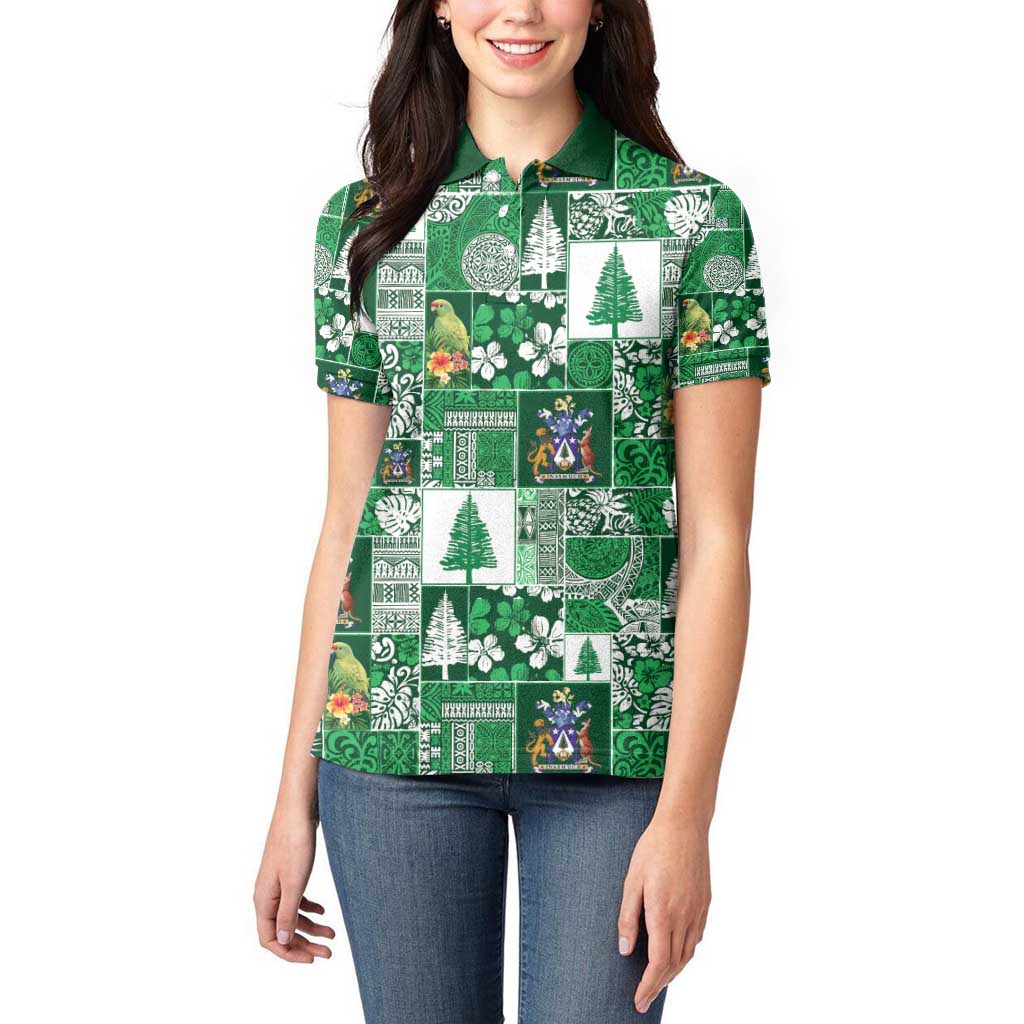 Norfolk Island Meri Krismas Women Polo Shirt Pacific Patchwork Xmas Vibes - Polynesian Pride