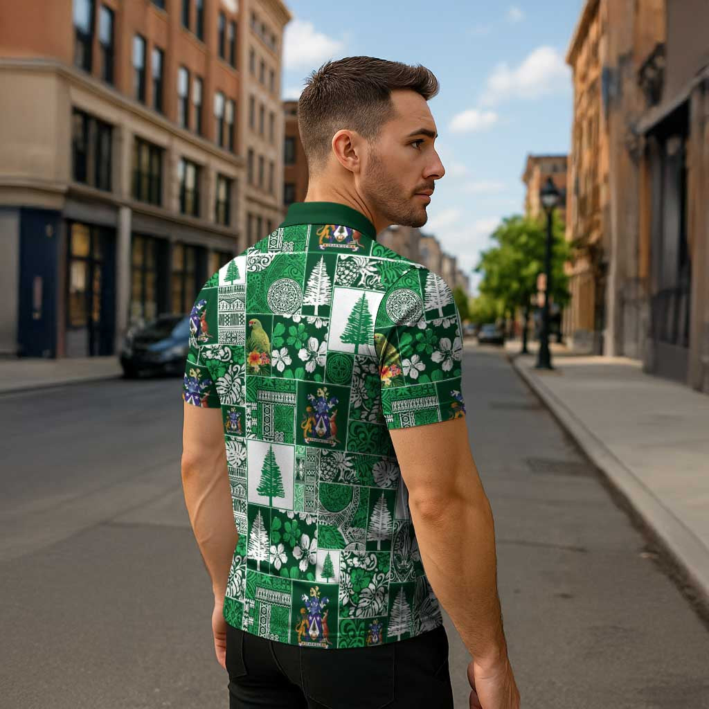 Norfolk Island Meri Krismas Zipper Polo Shirt Pacific Patchwork Xmas Vibes - Polynesian Pride