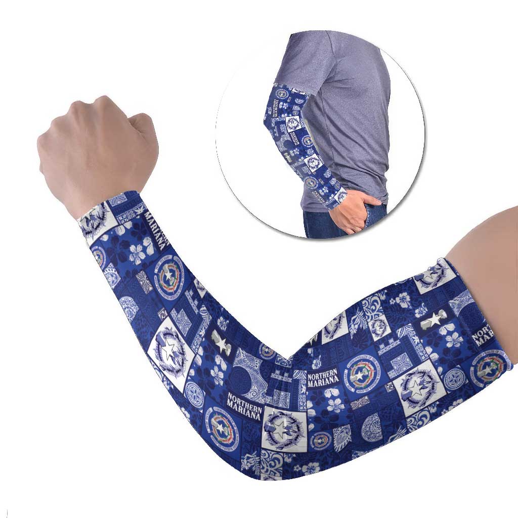 Northern Mariana Islands Magof Nochebuena Arm Sleeves Pacific Patchwork Xmas Vibes - Polynesian Pride