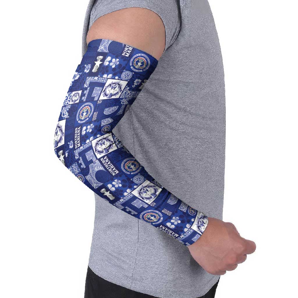 Northern Mariana Islands Magof Nochebuena Arm Sleeves Pacific Patchwork Xmas Vibes - Polynesian Pride