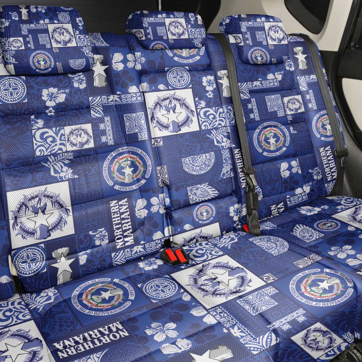 Northern Mariana Islands Magof Nochebuena Back Car Seat Cover Pacific Patchwork Xmas Vibes - Polynesian Pride