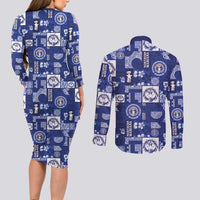 Northern Mariana Islands Magof Nochebuena Couples Matching Long Sleeve Bodycon Dress and Long Sleeve Button Shirt Pacific Patchwork Xmas Vibes - Polynesian Pride