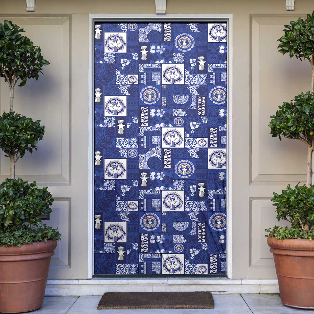 Northern Mariana Islands Magof Nochebuena Door Cover Pacific Patchwork Xmas Vibes - Polynesian Pride