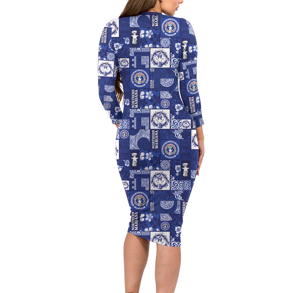 Northern Mariana Islands Magof Nochebuena Family Matching Long Sleeve Bodycon Dress and Hawaiian Shirt Pacific Patchwork Xmas Vibes - Polynesian Pride
