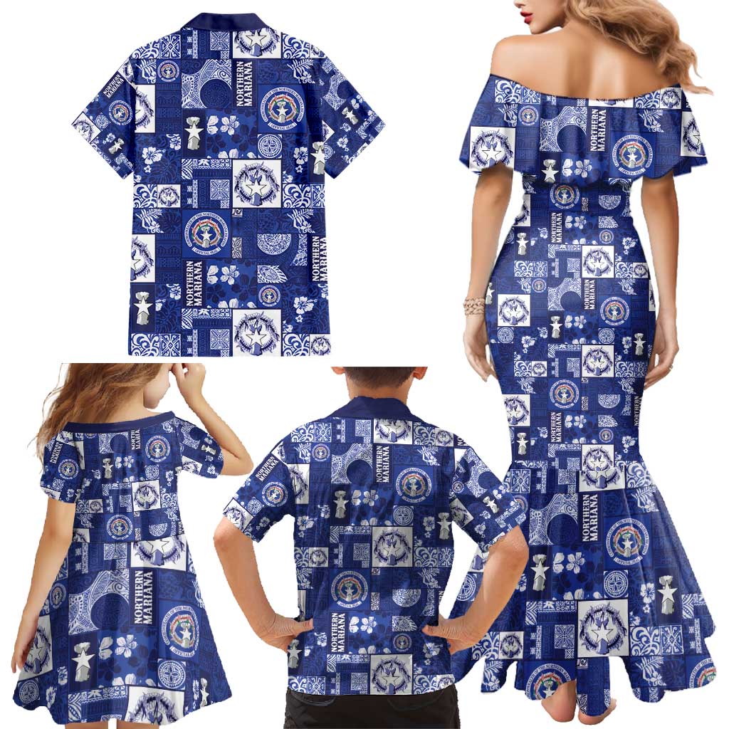 Northern Mariana Islands Magof Nochebuena Family Matching Mermaid Dress and Hawaiian Shirt Pacific Patchwork Xmas Vibes - Polynesian Pride