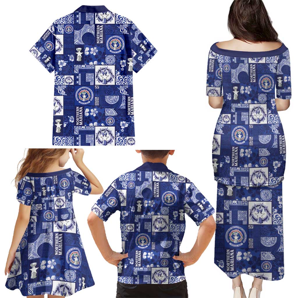 Northern Mariana Islands Magof Nochebuena Family Matching Puletasi and Hawaiian Shirt Pacific Patchwork Xmas Vibes - Polynesian Pride