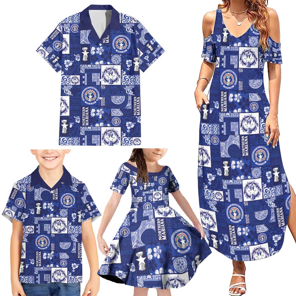 Northern Mariana Islands Magof Nochebuena Family Matching Summer Maxi Dress and Hawaiian Shirt Pacific Patchwork Xmas Vibes - Polynesian Pride
