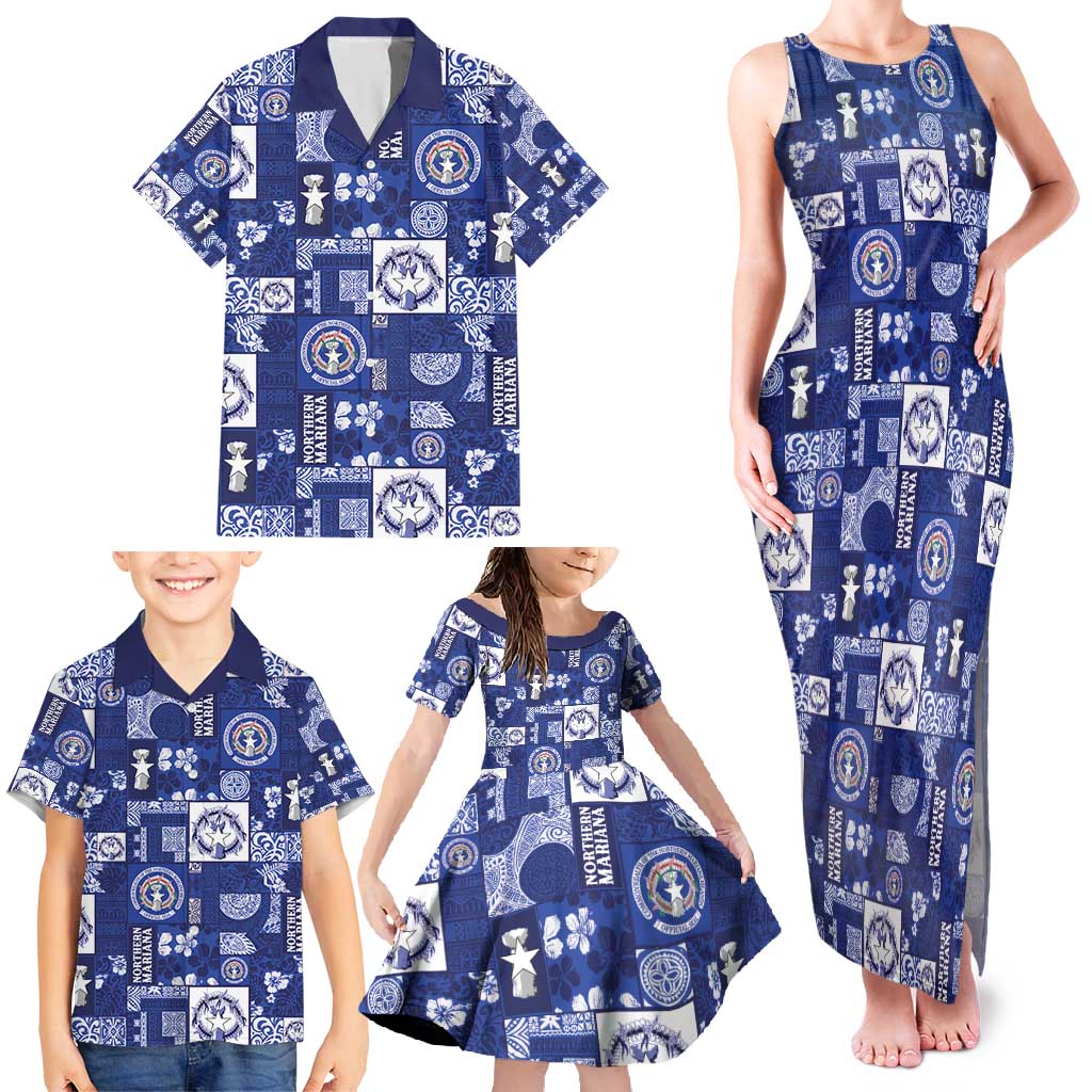 Northern Mariana Islands Magof Nochebuena Family Matching Tank Maxi Dress and Hawaiian Shirt Pacific Patchwork Xmas Vibes - Polynesian Pride