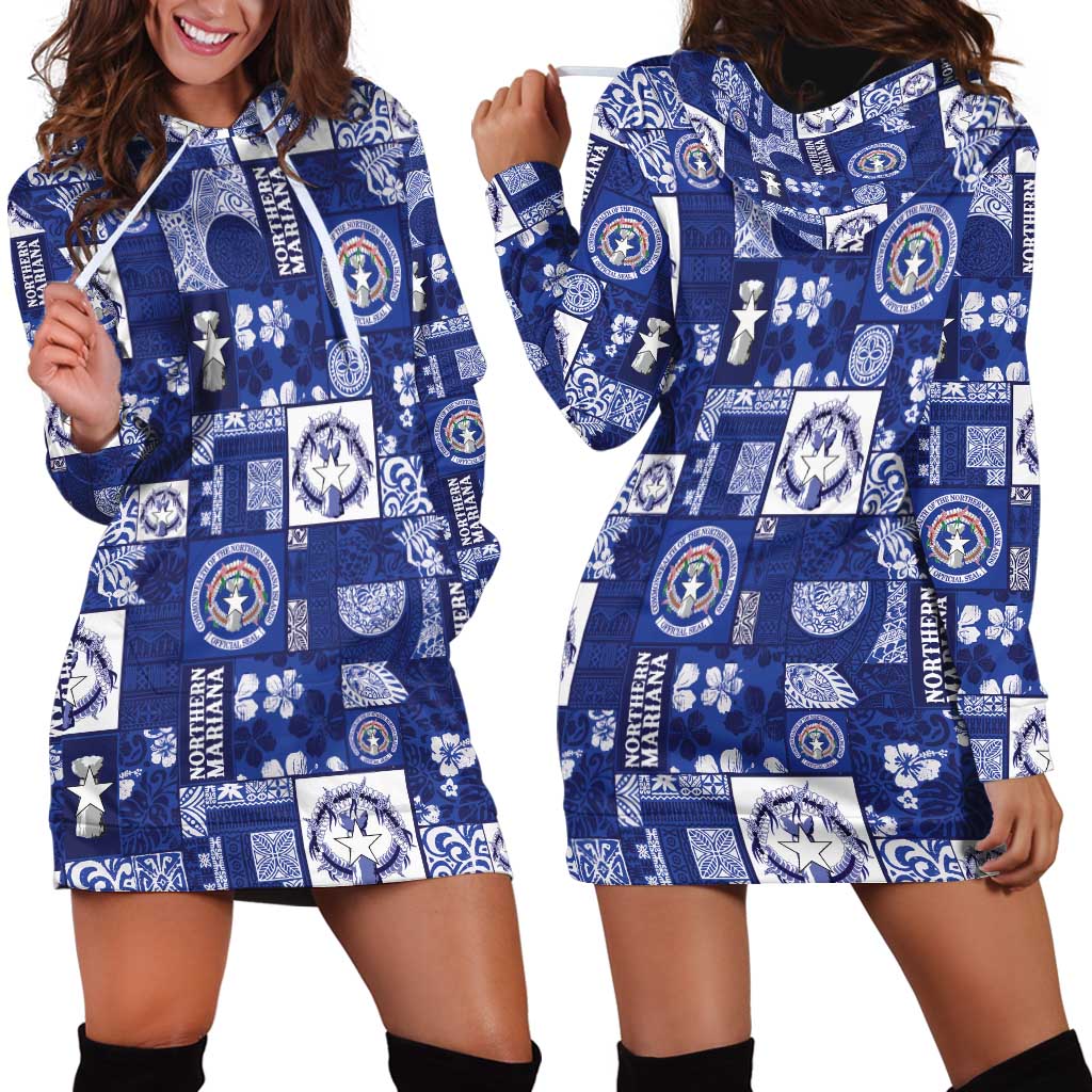 Northern Mariana Islands Magof Nochebuena Hoodie Dress Pacific Patchwork Xmas Vibes - Polynesian Pride