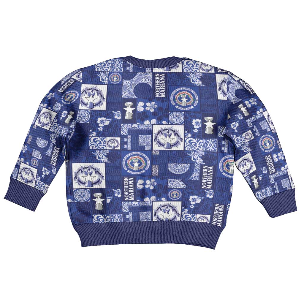 Northern Mariana Islands Magof Nochebuena Kid Ugly Christmas Sweater Pacific Patchwork Xmas Vibes - Polynesian Pride