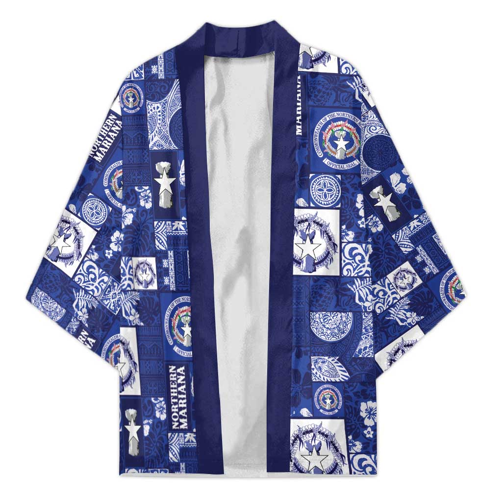 Northern Mariana Islands Magof Nochebuena Kimono Pacific Patchwork Xmas Vibes LT9 Unisex Blue - Polynesian Pride