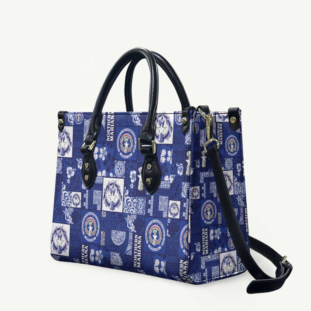 Northern Mariana Islands Magof Nochebuena Leather Bag Pacific Patchwork Xmas Vibes - Polynesian Pride