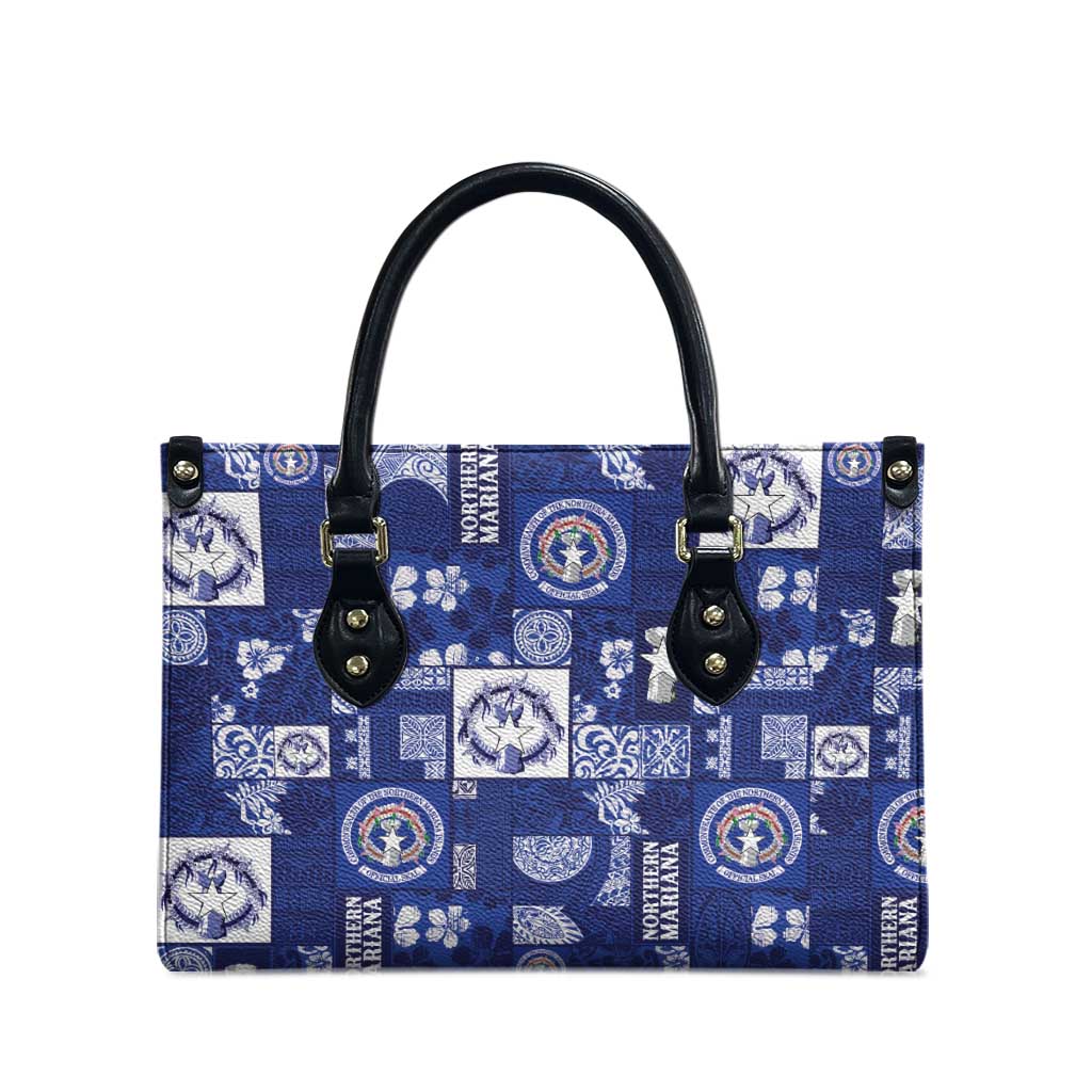 Northern Mariana Islands Magof Nochebuena Leather Bag Pacific Patchwork Xmas Vibes - Polynesian Pride