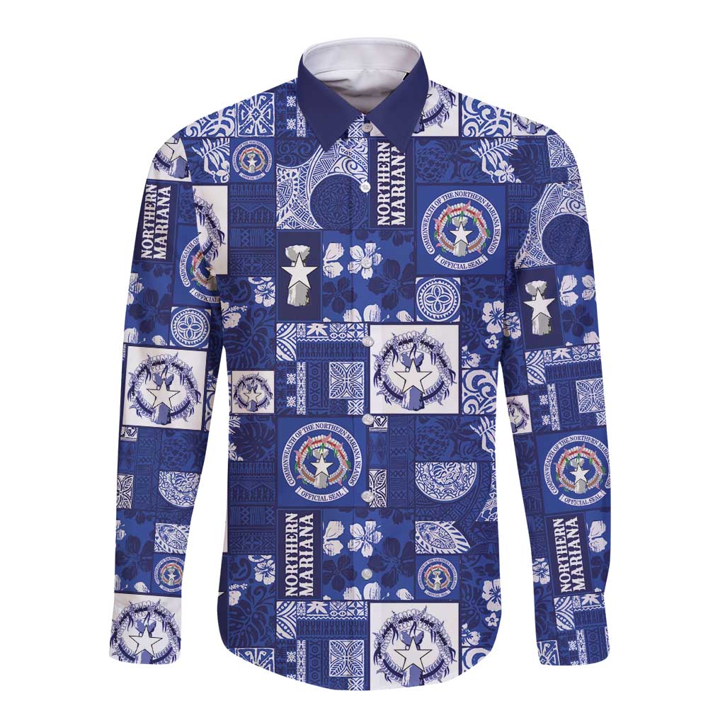Northern Mariana Islands Magof Nochebuena Long Sleeve Button Shirt Pacific Patchwork Xmas Vibes - Polynesian Pride