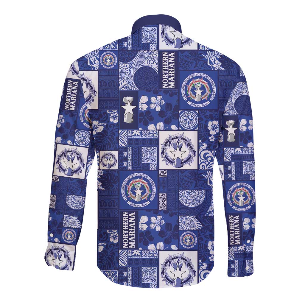 Northern Mariana Islands Magof Nochebuena Long Sleeve Button Shirt Pacific Patchwork Xmas Vibes - Polynesian Pride