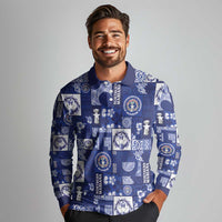 Northern Mariana Islands Magof Nochebuena Long Sleeve Polo Shirt Pacific Patchwork Xmas Vibes - Polynesian Pride