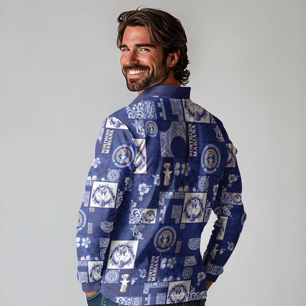 Northern Mariana Islands Magof Nochebuena Long Sleeve Polo Shirt Pacific Patchwork Xmas Vibes - Polynesian Pride