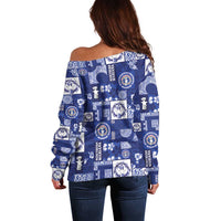 Northern Mariana Islands Magof Nochebuena Off Shoulder Sweater Pacific Patchwork Xmas Vibes - Polynesian Pride