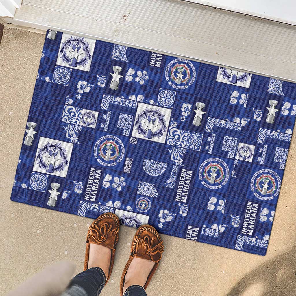 Northern Mariana Islands Magof Nochebuena Rubber Doormat Pacific Patchwork Xmas Vibes - Polynesian Pride