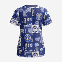 Northern Mariana Islands Magof Nochebuena Scrub Top Pacific Patchwork Xmas Vibes - Polynesian Pride