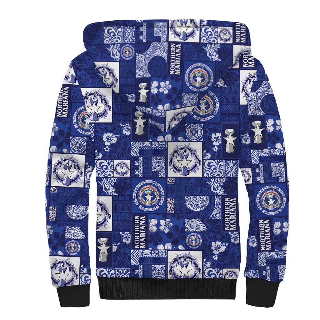 Northern Mariana Islands Magof Nochebuena Sherpa Hoodie Pacific Patchwork Xmas Vibes - Polynesian Pride