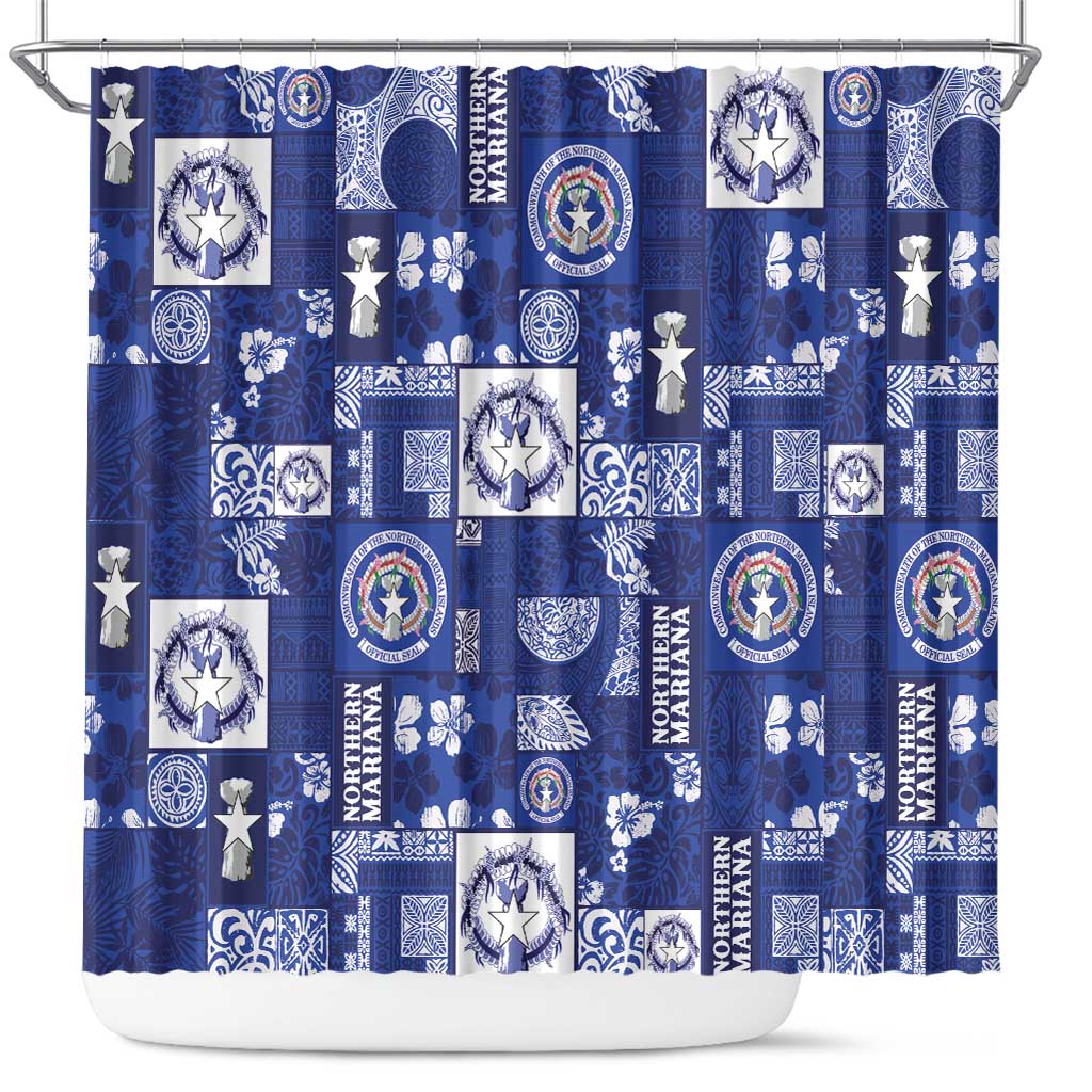 Northern Mariana Islands Magof Nochebuena Shower Curtain Pacific Patchwork Xmas Vibes - Polynesian Pride