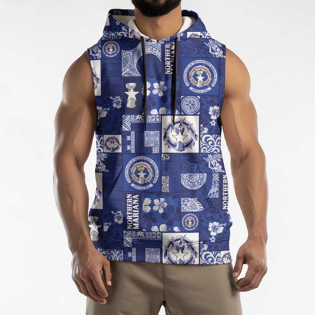 Northern Mariana Islands Magof Nochebuena Sleeveless Hoodie Pacific Patchwork Xmas Vibes - Polynesian Pride