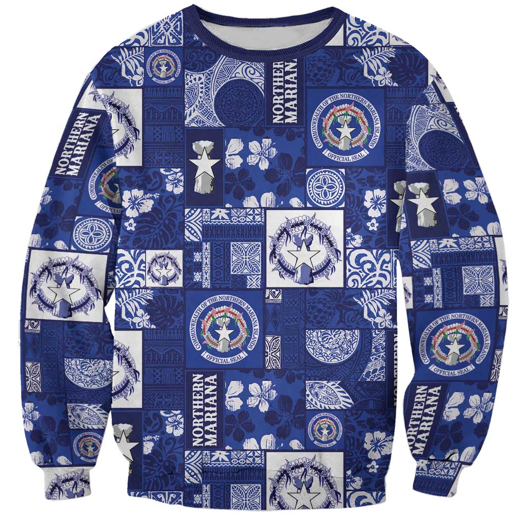 Northern Mariana Islands Magof Nochebuena Sweatshirt Pacific Patchwork Xmas Vibes - Polynesian Pride