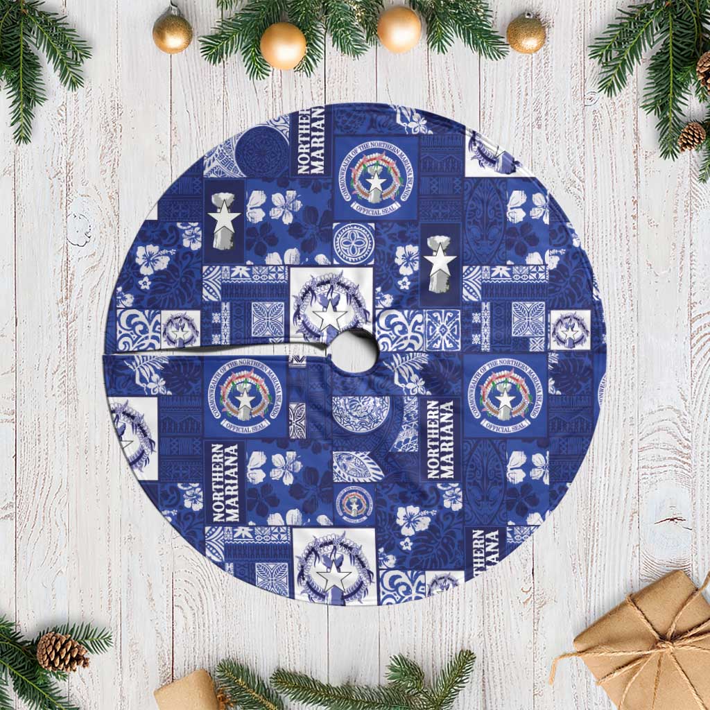 Northern Mariana Islands Magof Nochebuena Tree Skirt Pacific Patchwork Xmas Vibes LT9 Casual Blue - Polynesian Pride
