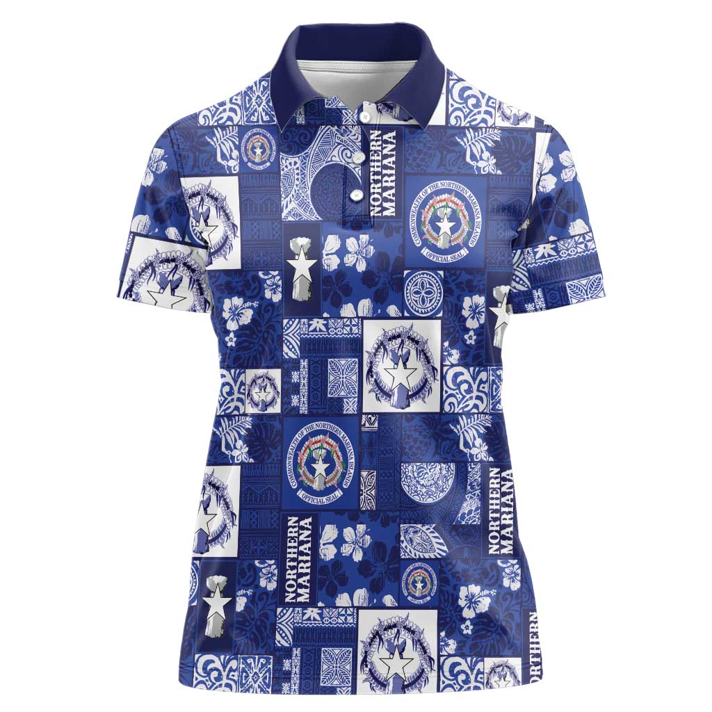 Northern Mariana Islands Magof Nochebuena Women Polo Shirt Pacific Patchwork Xmas Vibes - Polynesian Pride