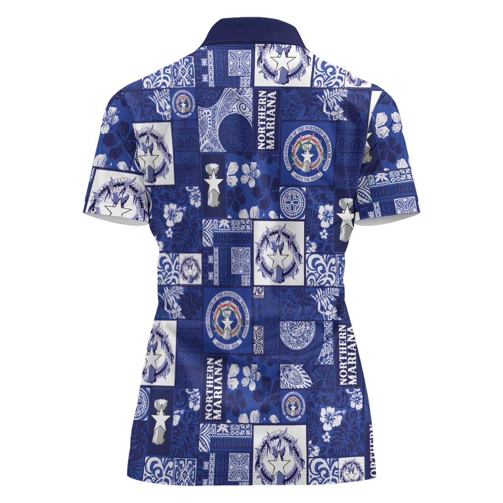 Northern Mariana Islands Magof Nochebuena Women Polo Shirt Pacific Patchwork Xmas Vibes - Polynesian Pride