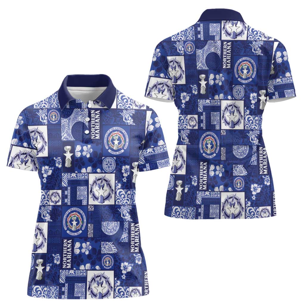 Northern Mariana Islands Magof Nochebuena Women Polo Shirt Pacific Patchwork Xmas Vibes - Polynesian Pride