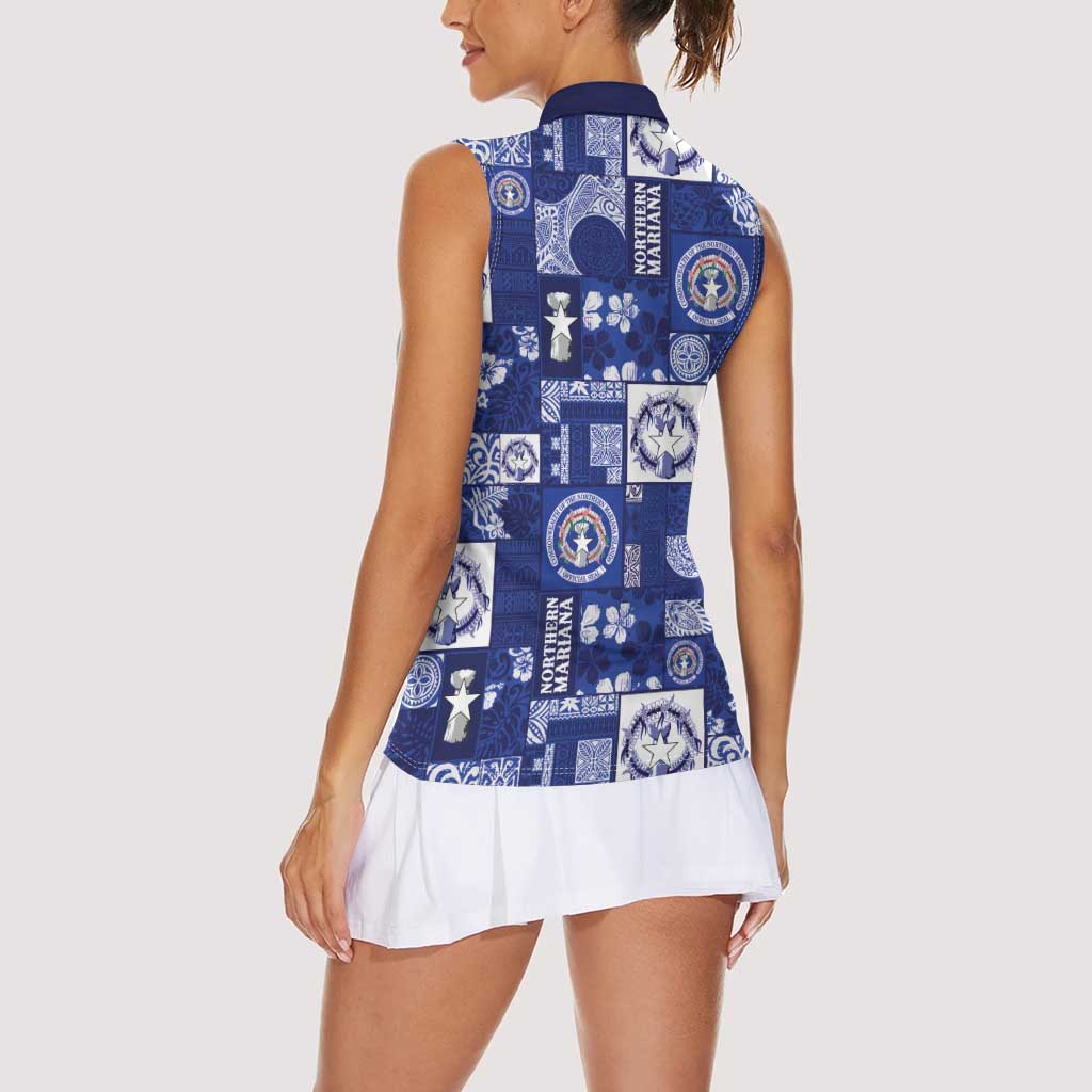 Northern Mariana Islands Magof Nochebuena Women Sleeveless Polo Shirt Pacific Patchwork Xmas Vibes - Polynesian Pride