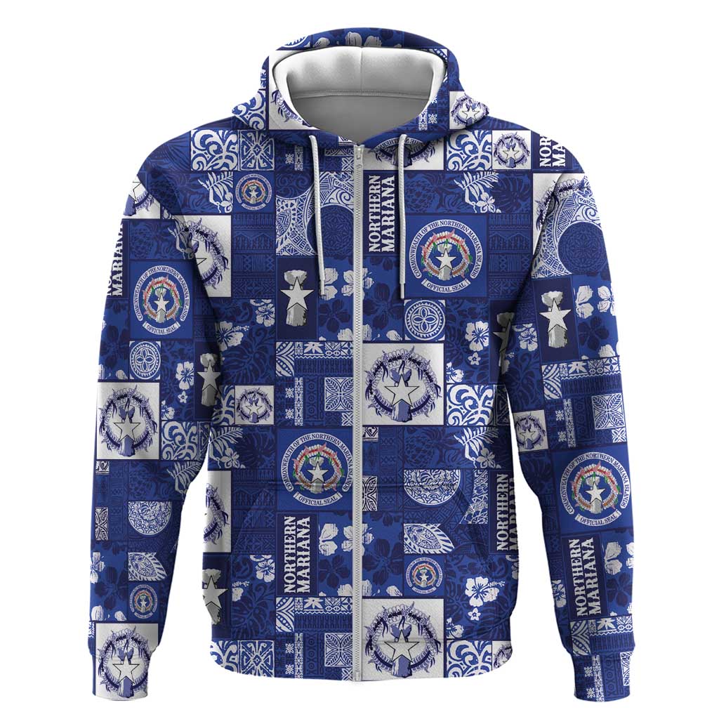 Northern Mariana Islands Magof Nochebuena Zip Hoodie Pacific Patchwork Xmas Vibes - Polynesian Pride