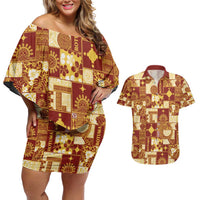 Rotuma Faiakse'ea 'e Kirisimasi Couples Matching Off Shoulder Short Dress and Hawaiian Shirt Pacific Patchwork Xmas Vibes - Polynesian Pride