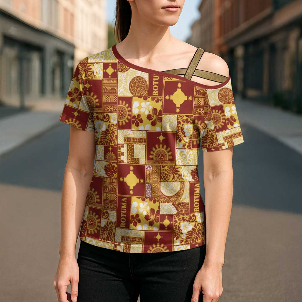 Rotuma Faiakse'ea 'e Kirisimasi Cross Shoulder Shirt Pacific Patchwork Xmas Vibes - Polynesian Pride