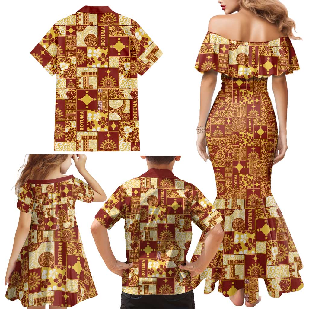 Rotuma Faiakse'ea 'e Kirisimasi Family Matching Mermaid Dress and Hawaiian Shirt Pacific Patchwork Xmas Vibes - Polynesian Pride