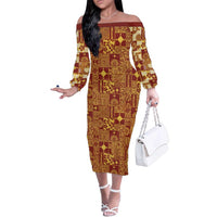 Rotuma Faiakse'ea 'e Kirisimasi Family Matching Off The Shoulder Long Sleeve Dress and Hawaiian Shirt Pacific Patchwork Xmas Vibes LT9 Mom's Dress Red - Polynesian Pride